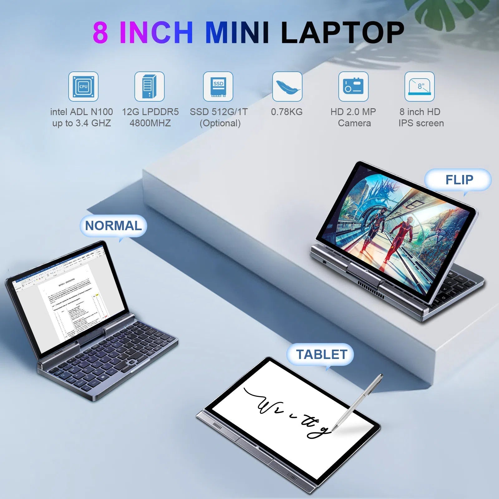 8" inch Intel DDR5 4800MHz Mini Laptop P8 Laptop